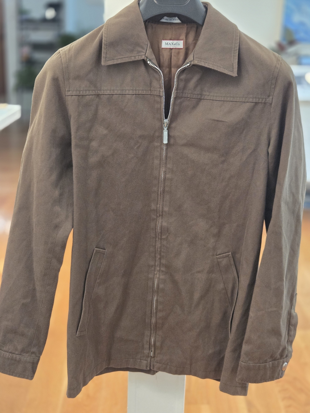 Max & Co. Womens Olive Brown Zip-Up Shirt Jacket Blouson Made In Italy (42EU)